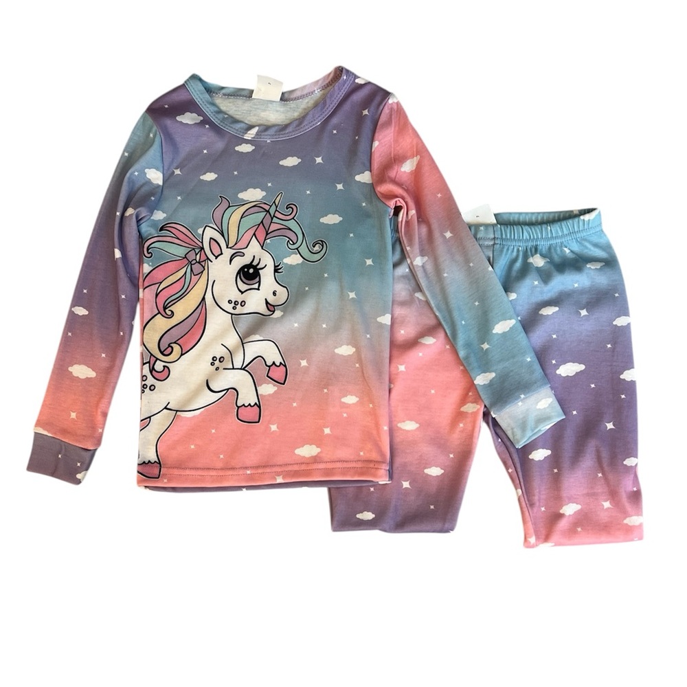 SHEIN Pink and Blue Pajama Set with Whimsical Unicorn